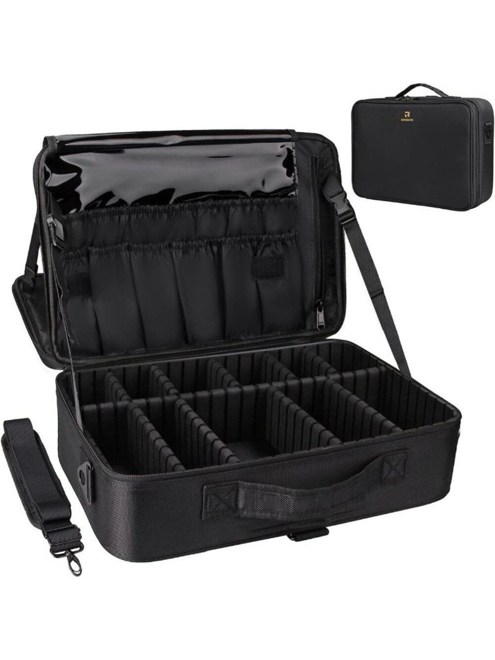 Large Makeup Organizer Travel Case - Waterproof, 3-Layer Cosmetic Bag with